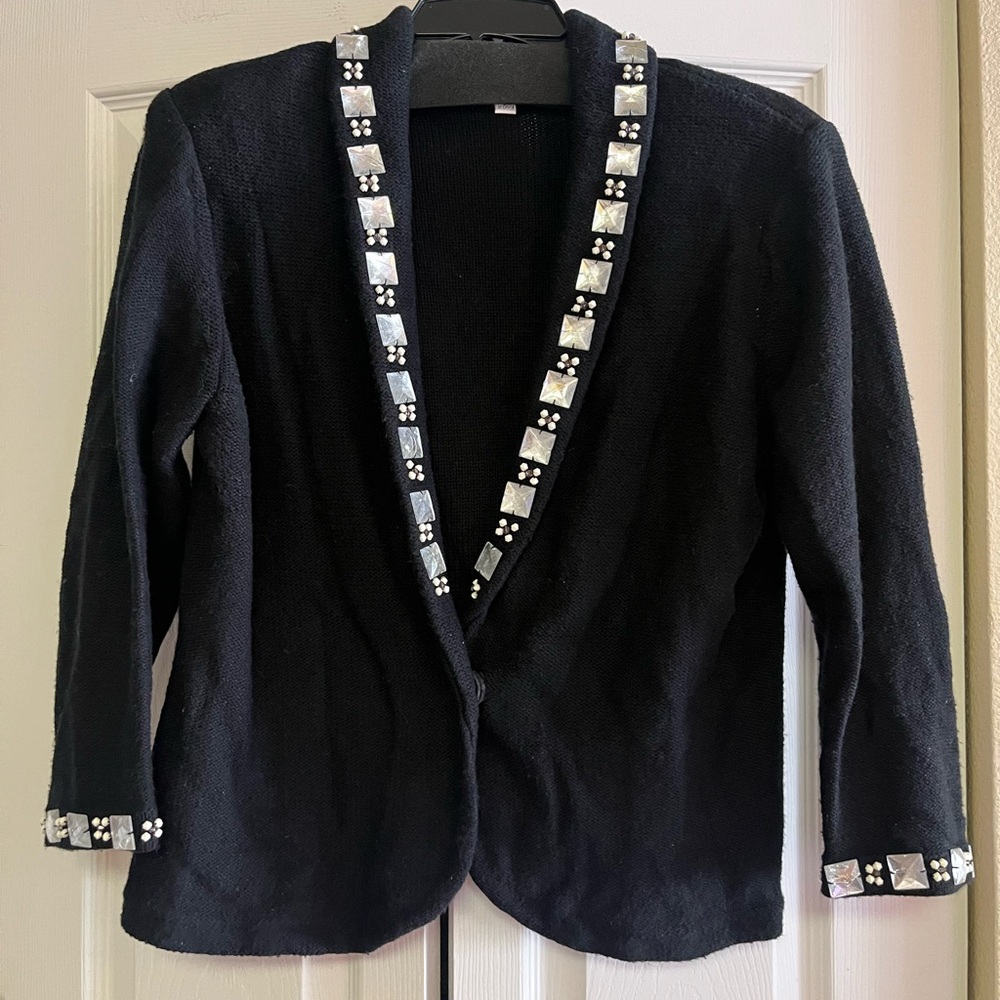 CAbi Black Cardigan with Silver Accents